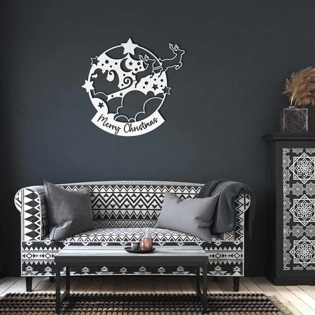 Merry Christmas Snow Globe Metal Sign, Reindeer Winter Wonderland Wall Art, Festive Holiday Die Cut Decor, Xmas Front Door Gift