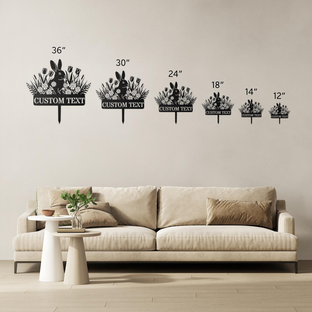 Custom Rabbit Garden Stake, Personalized Metal Yard Sign, Bunny Flower Die Cut Decor