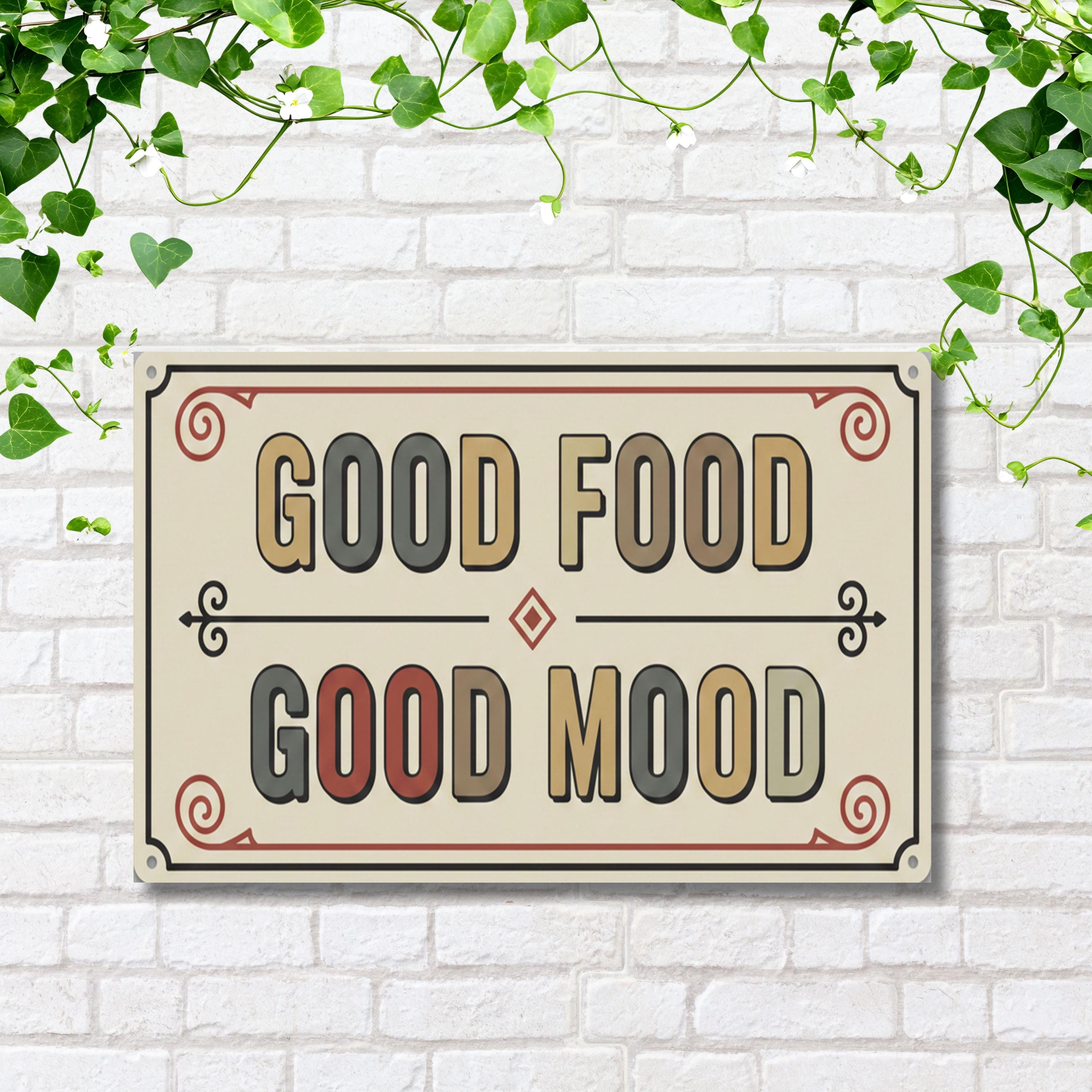 Good Food Good Mood Metal Sign, Kitchen Quote Wall Art, Dining Room Decor, Farmhouse Sign