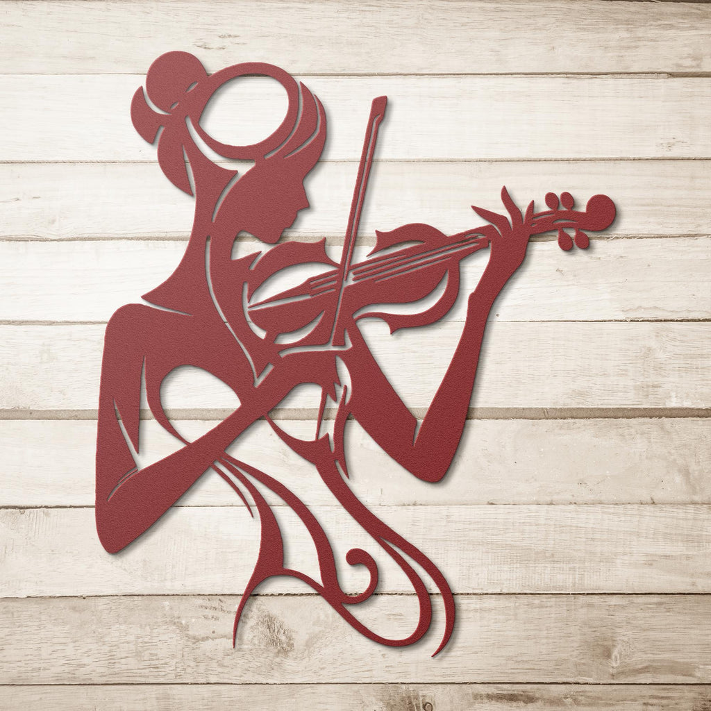 Feminine Violin Player Metal Wall Art, Music Lover Gift, Silhouette Musician Sign, Abstract Lady Die Cut Home Decor, Indoor/Outdoor