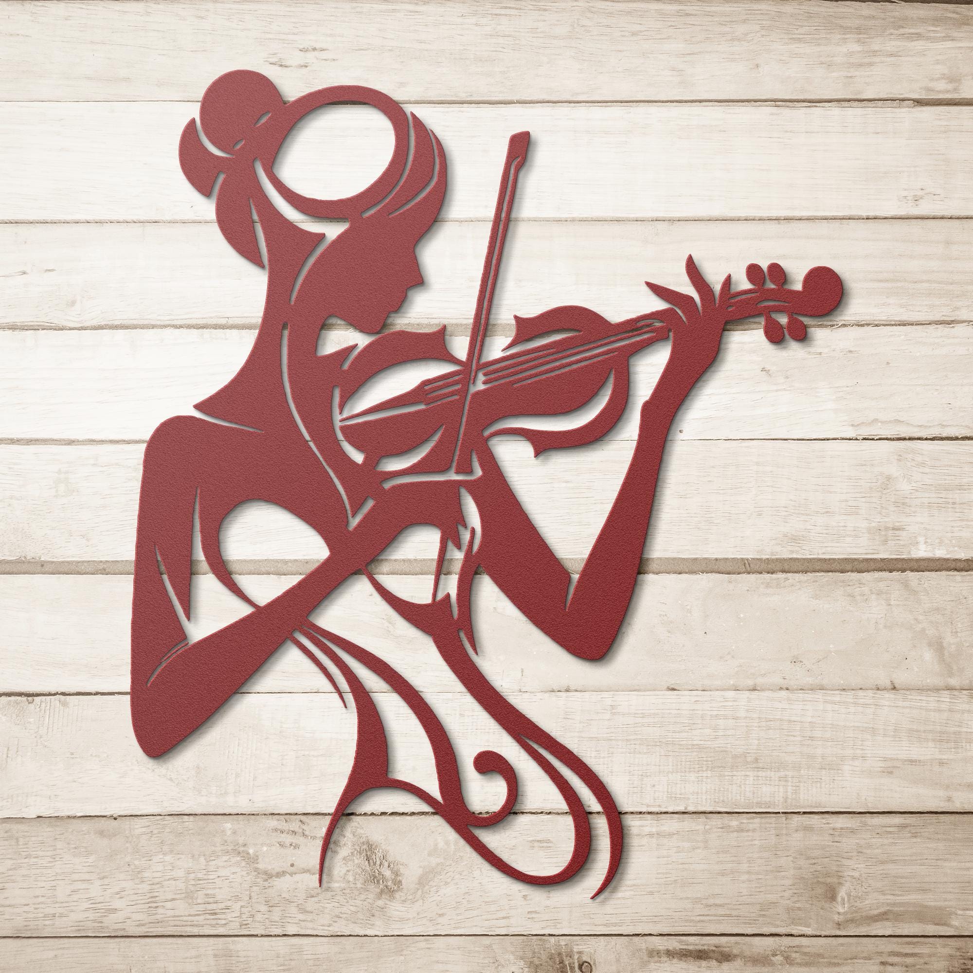 Feminine Violin Player Metal Wall Art, Music Lover Gift, Silhouette Musician Sign, Abstract Lady Die Cut Home Decor, Indoor/Outdoor