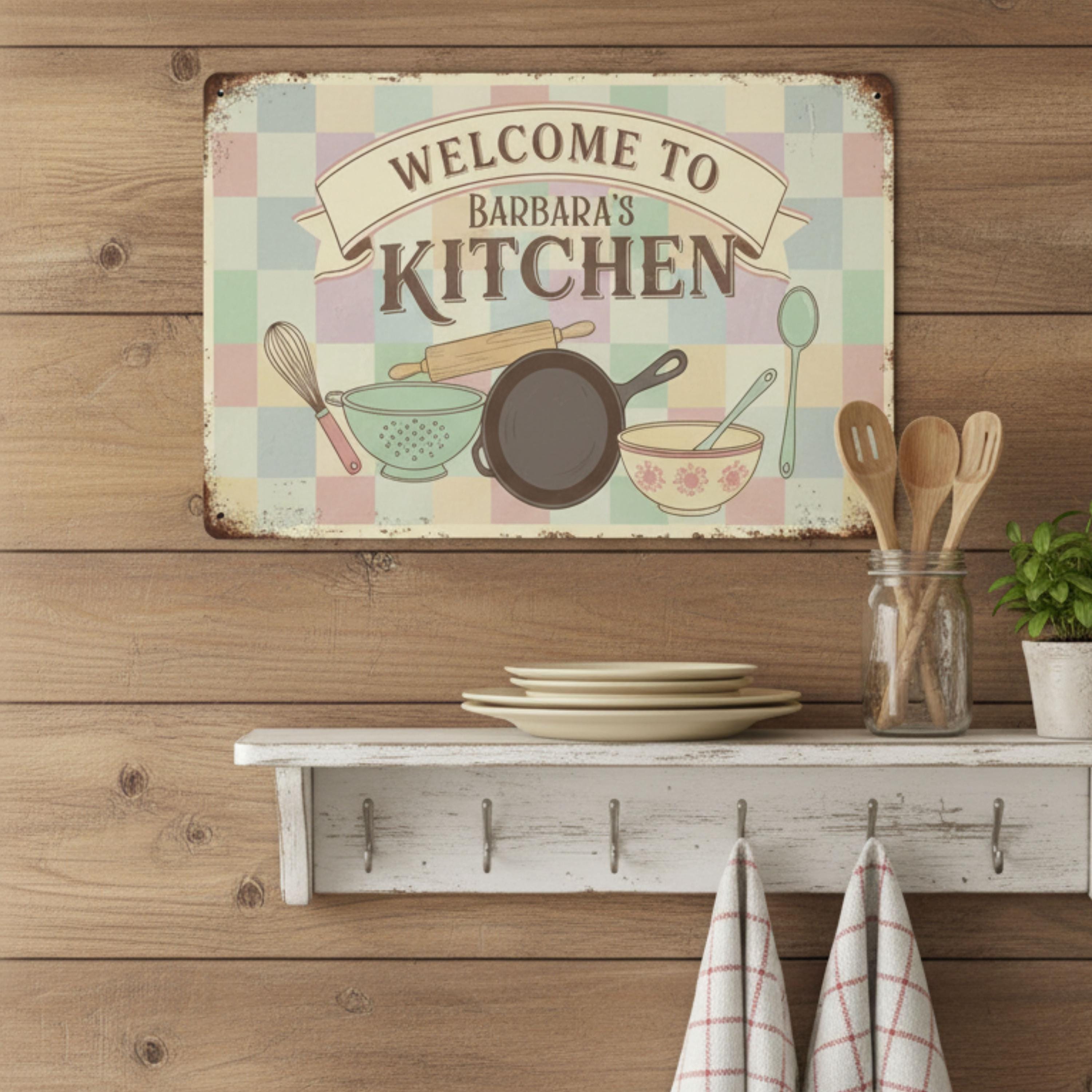 Personalized Kitchen Welcome Sign, Retro Chef Decor, Vintage Baking Gift