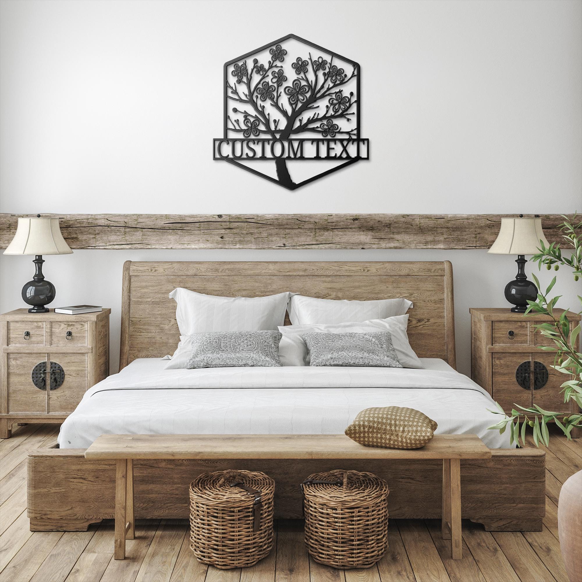 Personalized Cherry Blossom Sign, Metal Tree of Life Art, Custom Flower Decor, Hexagon Die Cut Wall Art, Unique Home Decor Gift