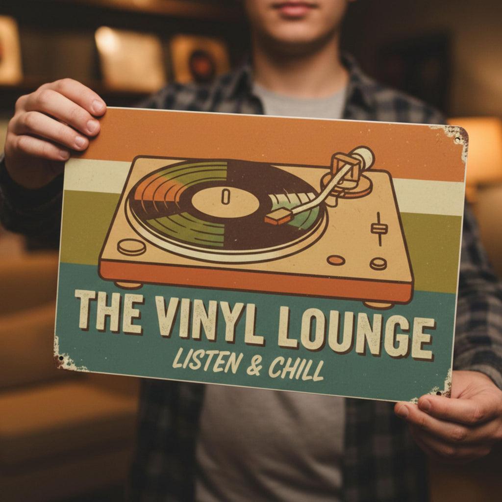 Custom Vinyl Lounge Metal Sign, Retro Record Player Decor, Music Room Wall Art, Personalized Gift