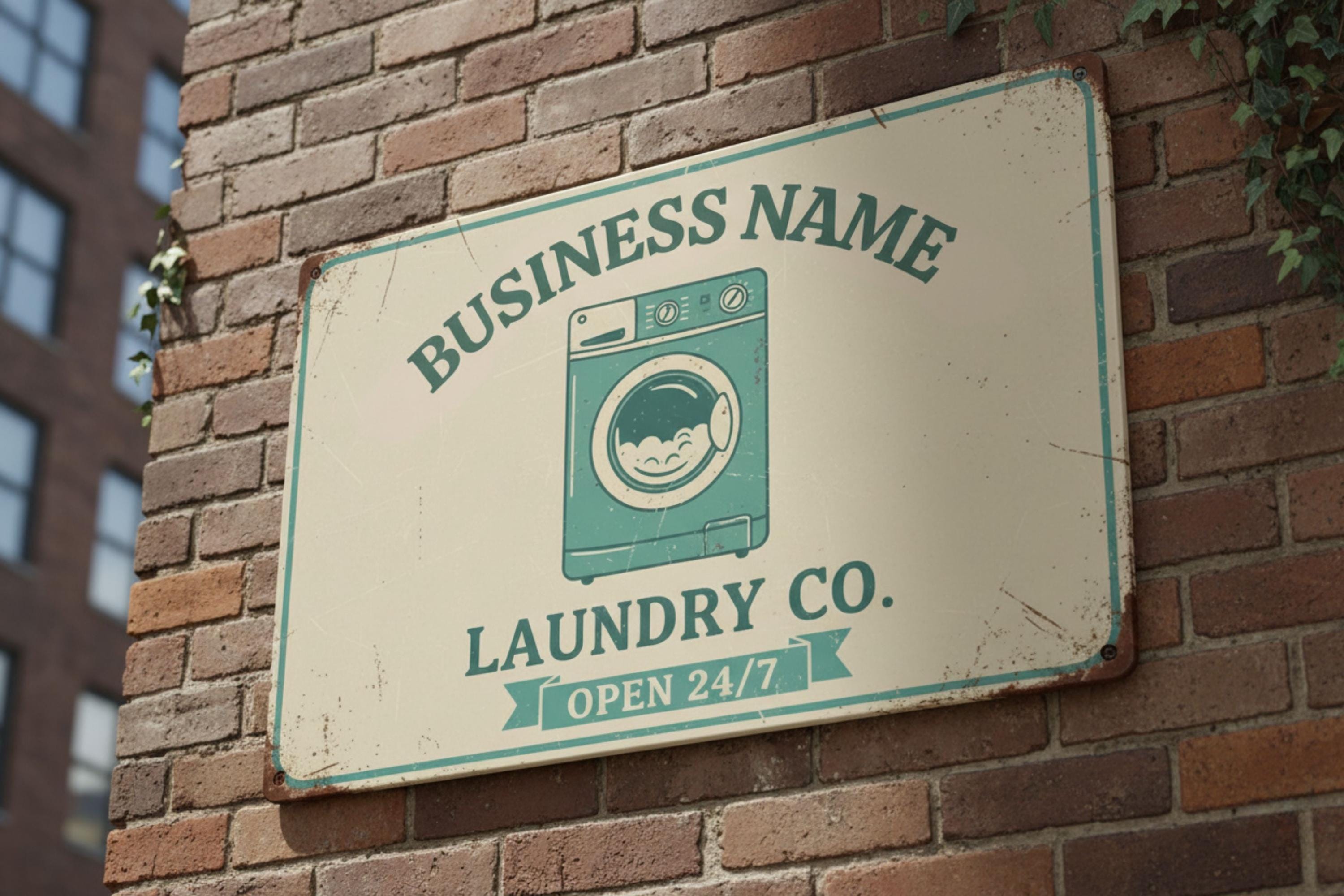 Custom Laundry Co. Sign, Personalized Metal Room Decor, Vintage Wash & Fold Plaque, Retro Laundry Machine Art, Open 24/7 Farmhouse Gift