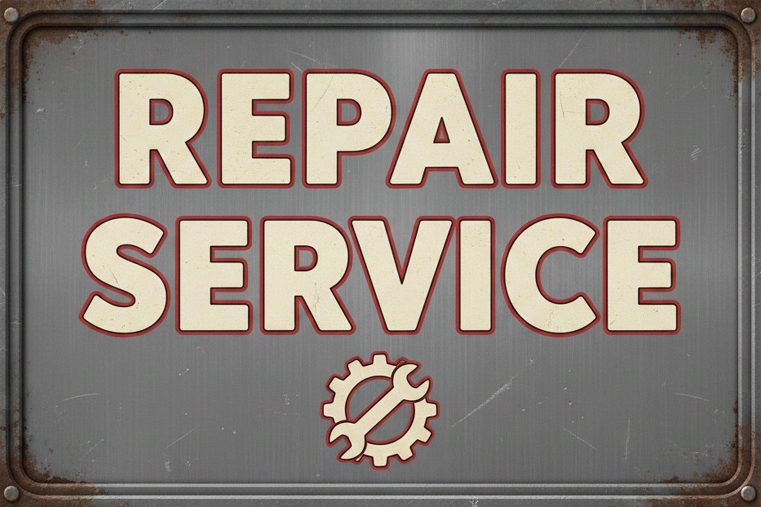 Industrial Repair Service Sign, Garage Workshop Vintage Metal Plaque, Mechanic Man Cave Art