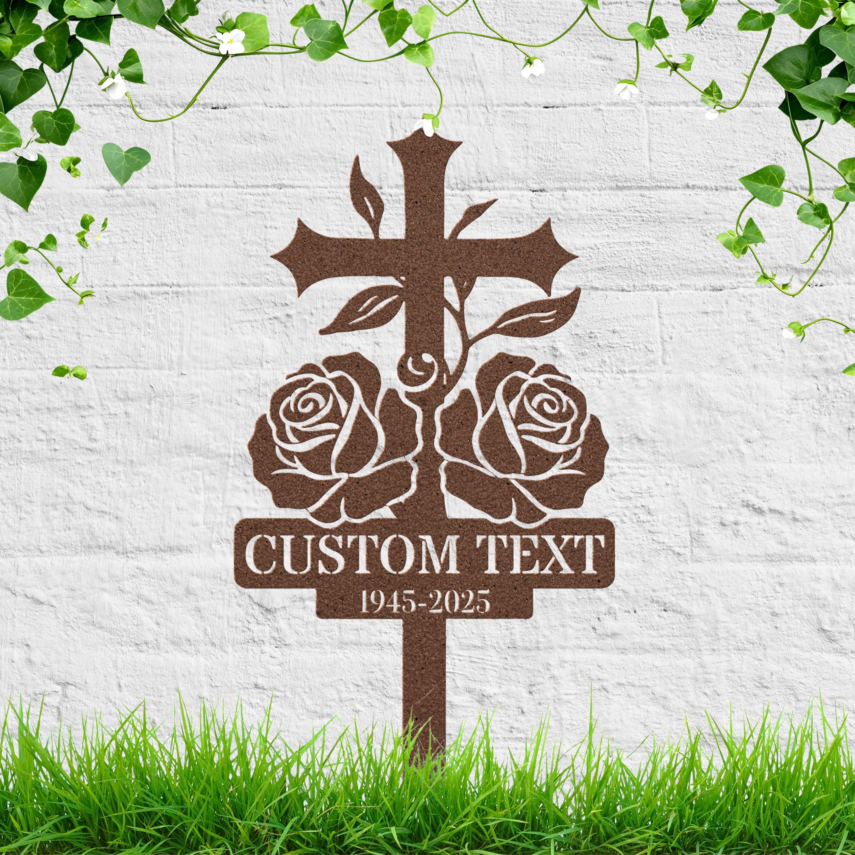 Rose Cross Memorial Grave Marker, Personalized Sympathy Gift, Custom Text Remembrance Garden Stake Plaque