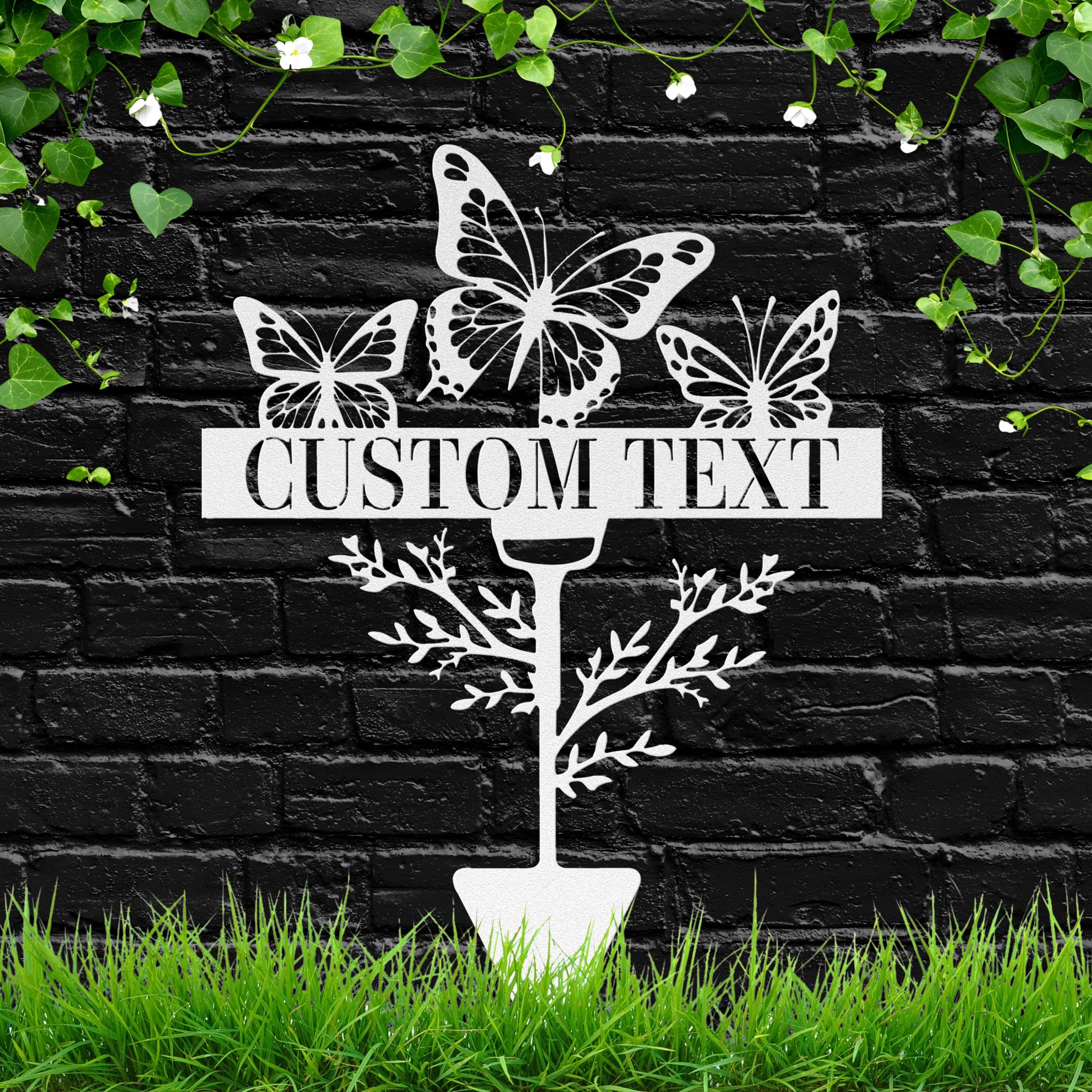 Personalized Butterfly Metal Sign, Custom Shovel Garden Stake, Die Cut Yard Art Gift