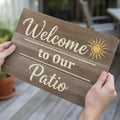Welcome to Our Patio Metal Sign | Outdoor Summer Decor | Sun Porch Wall Art | Rustic Wood Grain Plaque | Backyard Deck Decor