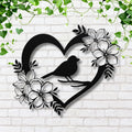 Heart Bird Metal Wall Art with Flowers | Nature Silhouette Home Decor | Love & Memorial Sign | Die-Cut Metal Gift