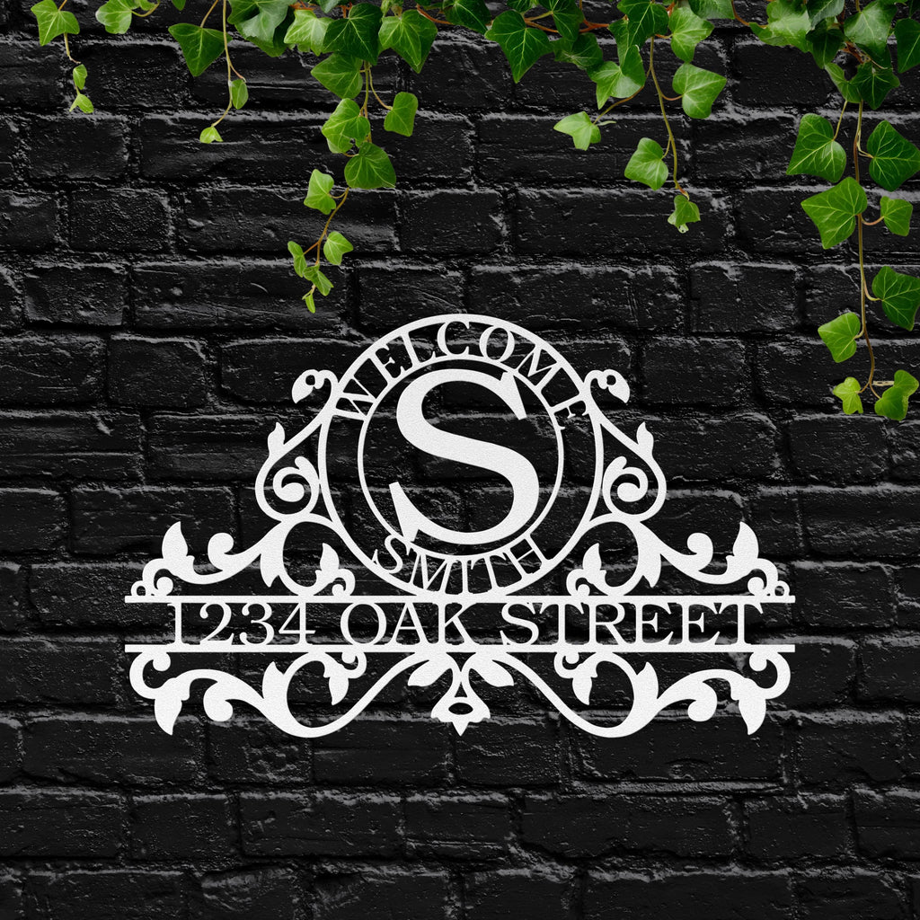 Personalized Metal Address Sign, Scrollwork Family Name Plaque