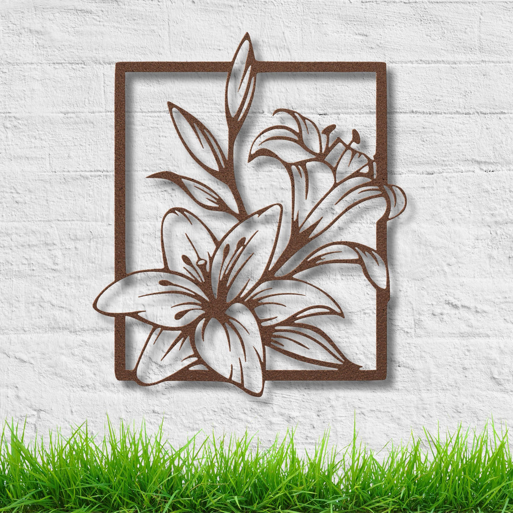 Lily Flower Metal Wall Art, Floral Outline Sign, Botanical Line Art Decor, Minimalist Die Cut Plant Metal Home Gift