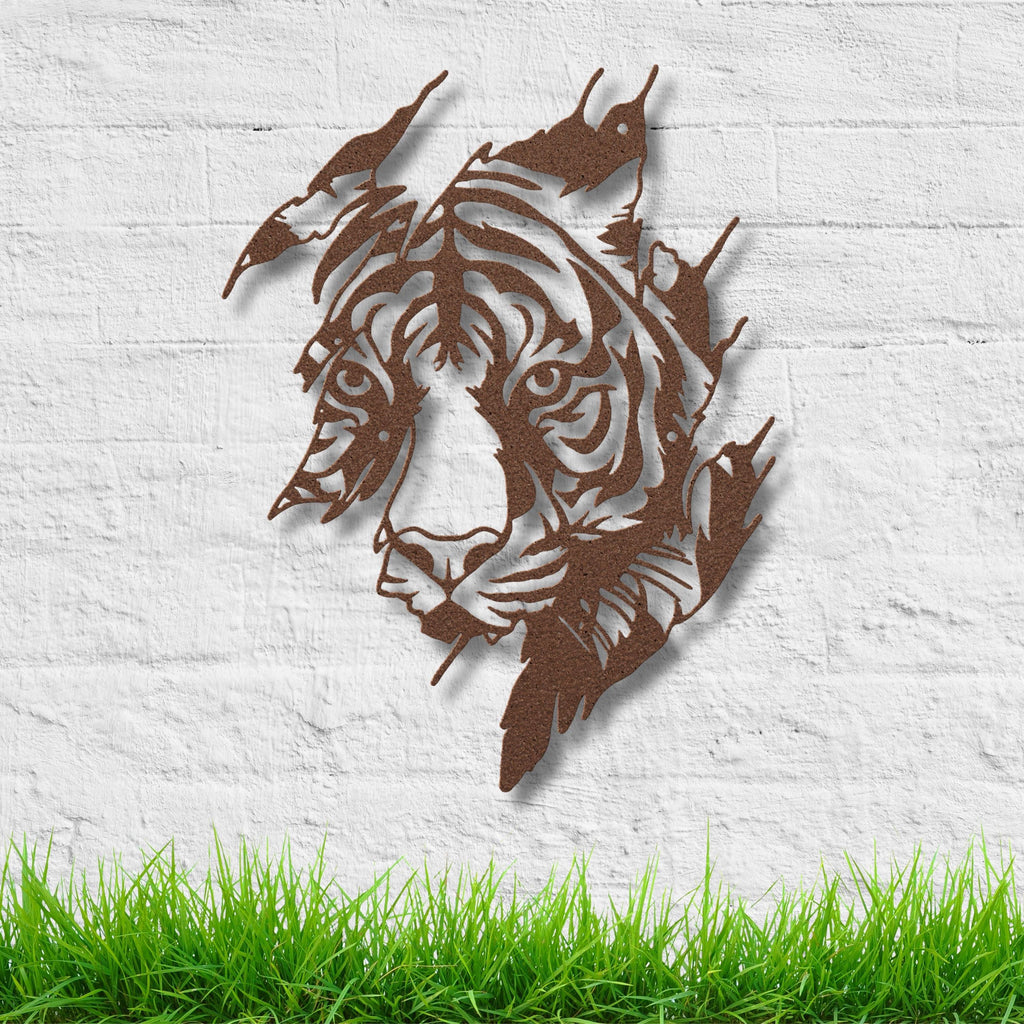 Tiger Metal Wall Art, Jungle Animal Home Decor, Wild Cat Die Cut Sign, Ripped Metal Wildlife Art, Safari Decor