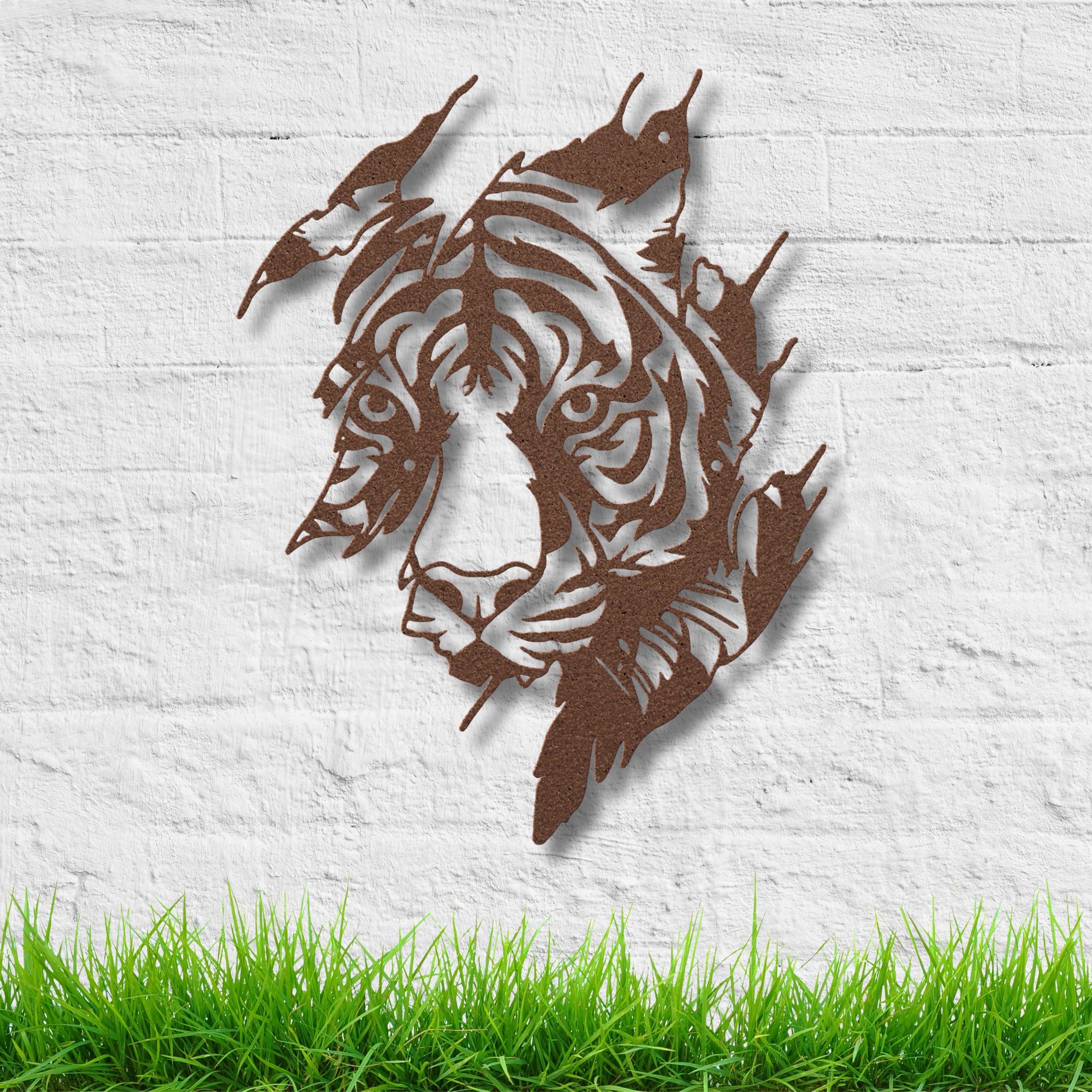 Tiger Metal Wall Art, Jungle Animal Home Decor, Wild Cat Die Cut Sign, Ripped Metal Wildlife Art, Safari Decor