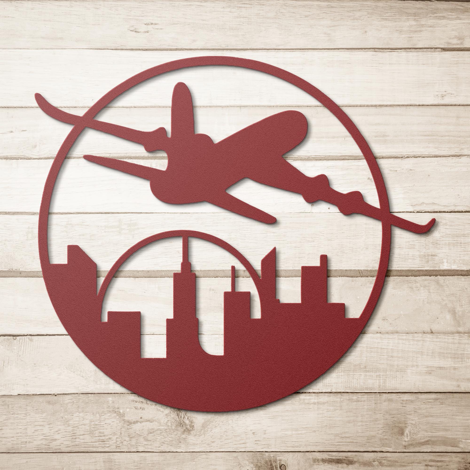 Airplane Cityscape Metal Wall Art | Travel Gift for Pilot