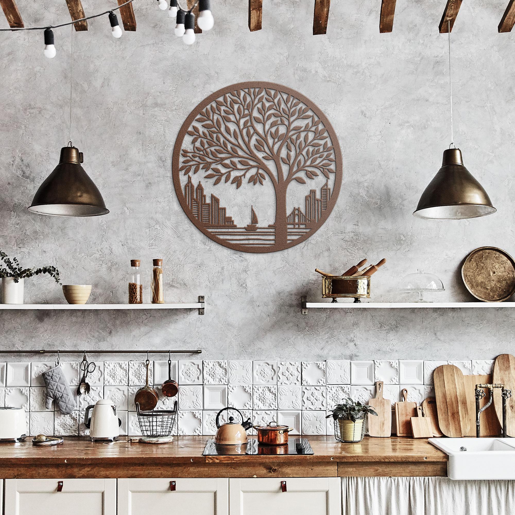 Tree of Life Metal Wall Art, City Skyline Silhouette, Modern Housewarming Gift