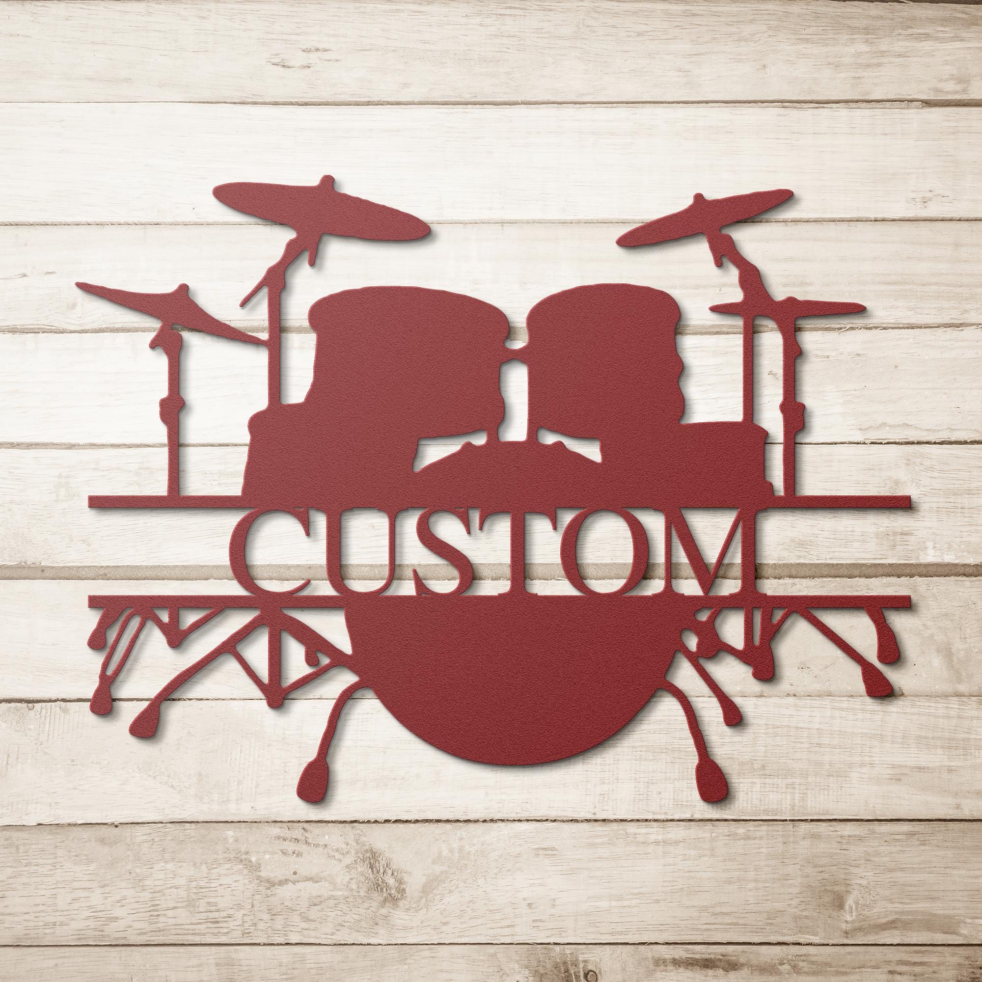 Custom Drum Set Metal Sign | Personalized Drummer Gift | Music Studio Decor | Die-Cut Percussion Wall Art | Split Monogram