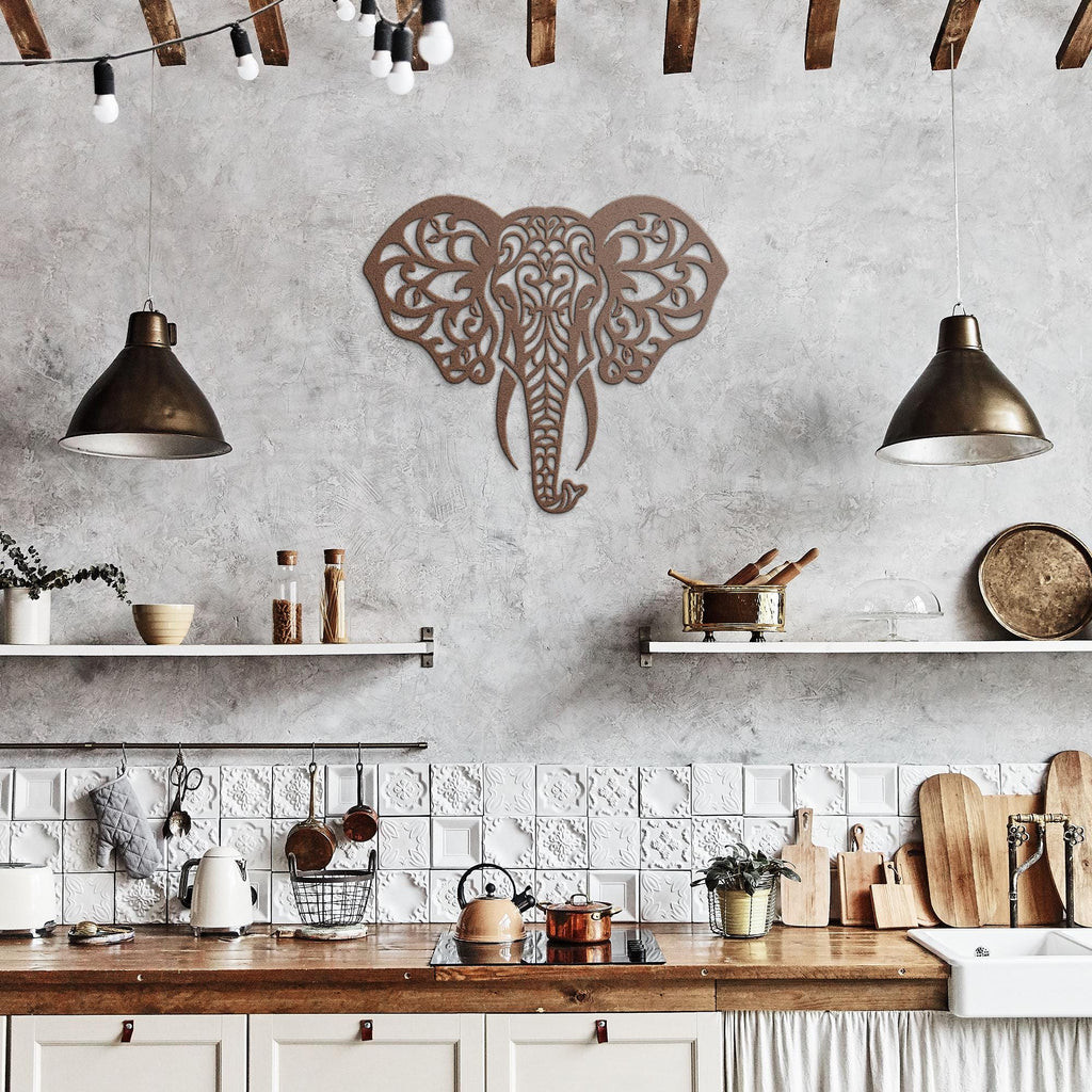 Elephant Metal Wall Art – Mandala Metal Decor | Boho Wall Hanging, Geometric Animal Art