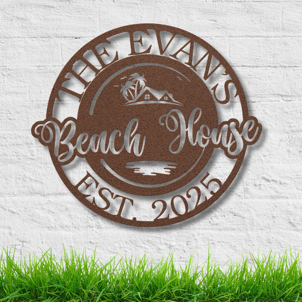 Personalized Beach House Metal Sign, Coastal Family Name Plaque, Ocean Home Decor, Custom Est. Year Gift for Vacation Home