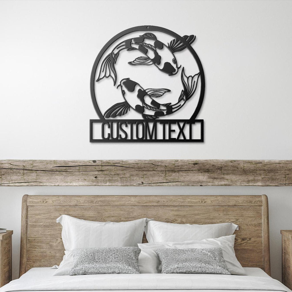 Personalized Koi Fish Metal Wall Art, Yin Yang Zen Decor