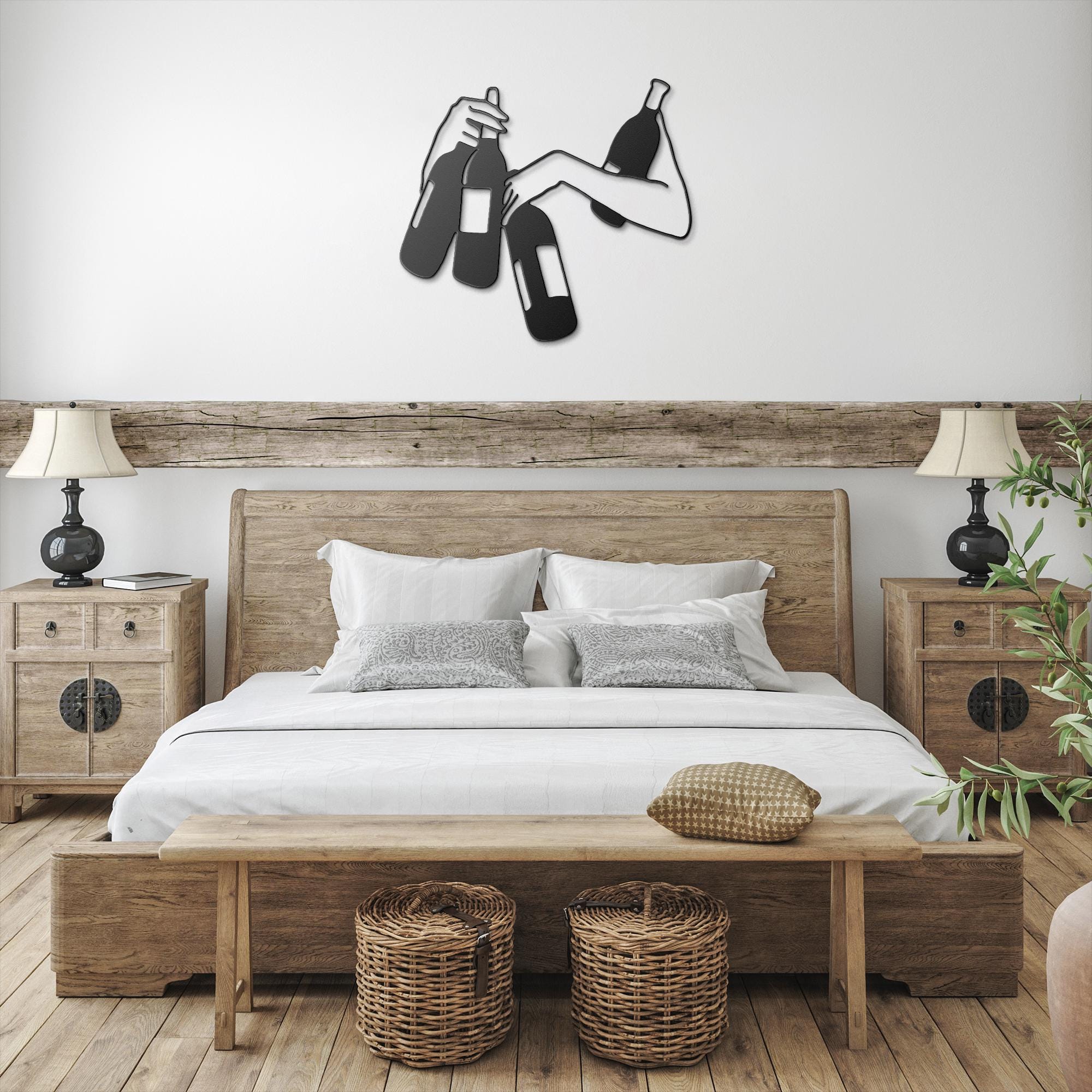 Hands Holding Wine Bottles Metal Art | Abstract Bar Decor Sign | Drink Enthusiast Silhouette | Kitchen or Cellar Wall Hanging