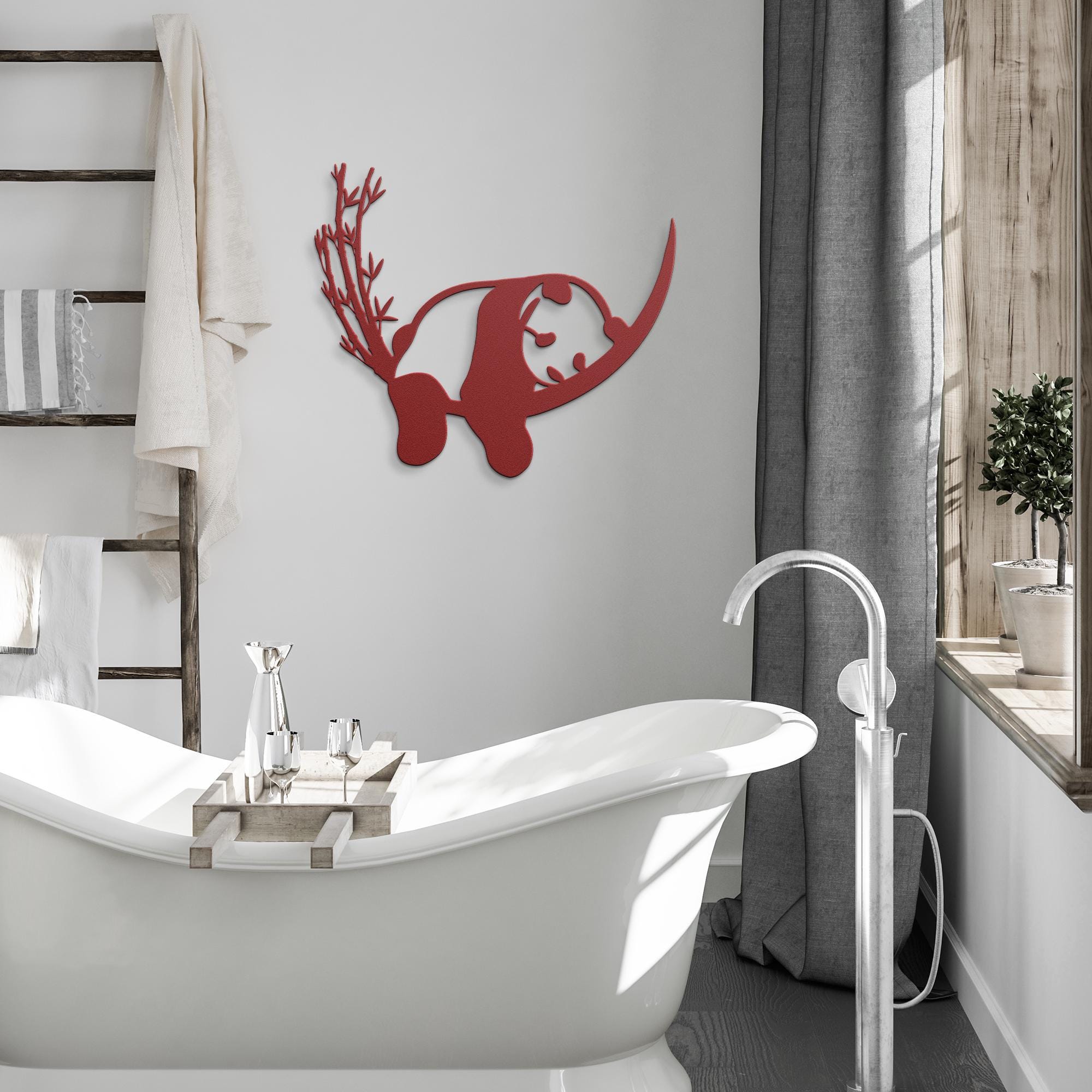 Cute Panda Metal Wall Art, Minimalist Animal Sign, Bamboo Bear Silhouette Decor, Kids Room Nursery Wall Hanging, Unique Bear Lover Gift