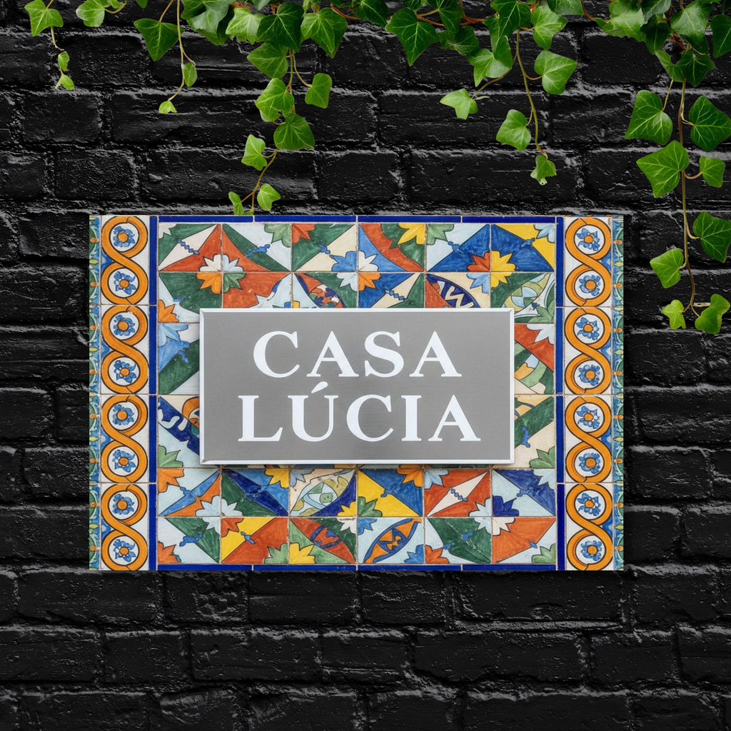 Personalized Metal Sign | Custom Outdoor Sign with Spanish Tile Art & Colorful Home Decor
