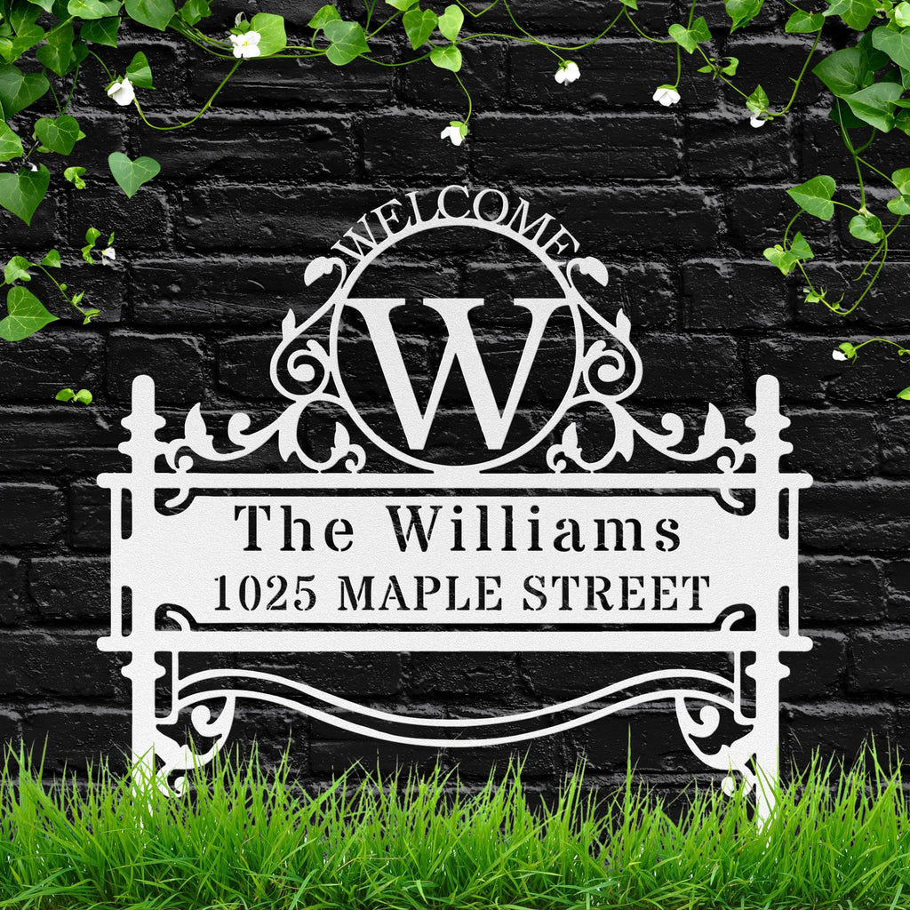 Personalized Address Sign - Custom Metal Welcome Yard Stake With Family Name Plaque