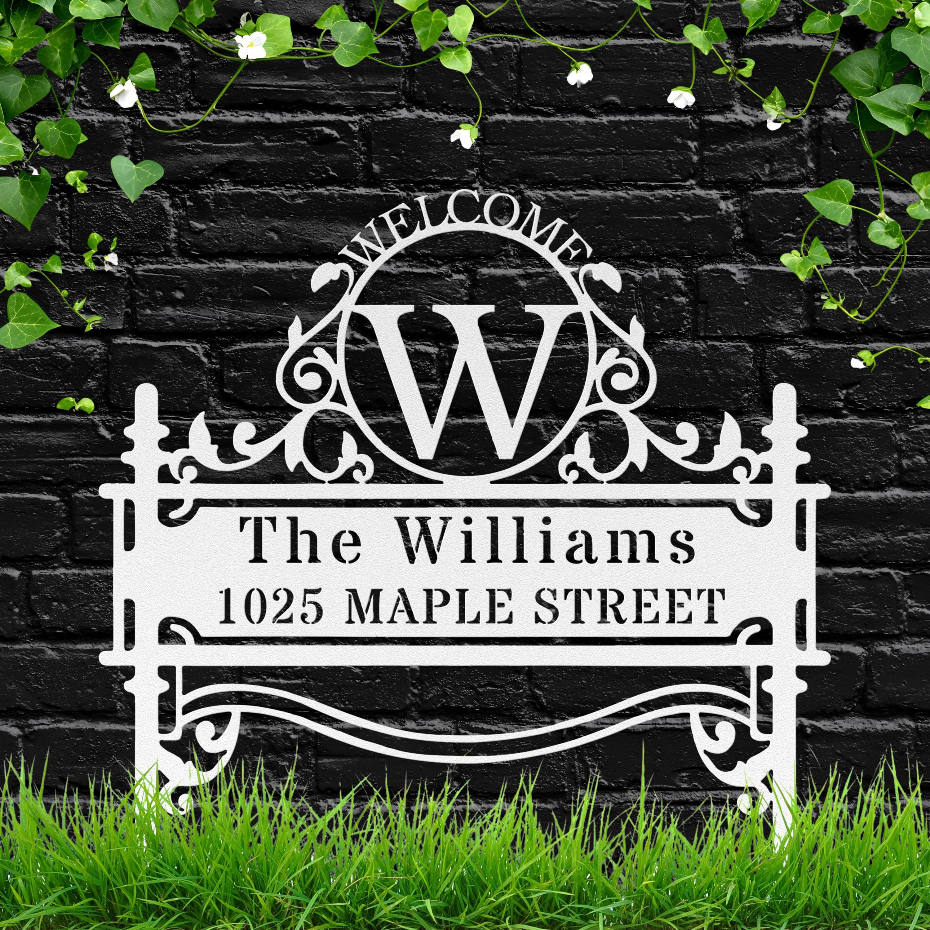 Personalized Address Sign - Custom Metal Welcome Yard Stake With Family Name Plaque