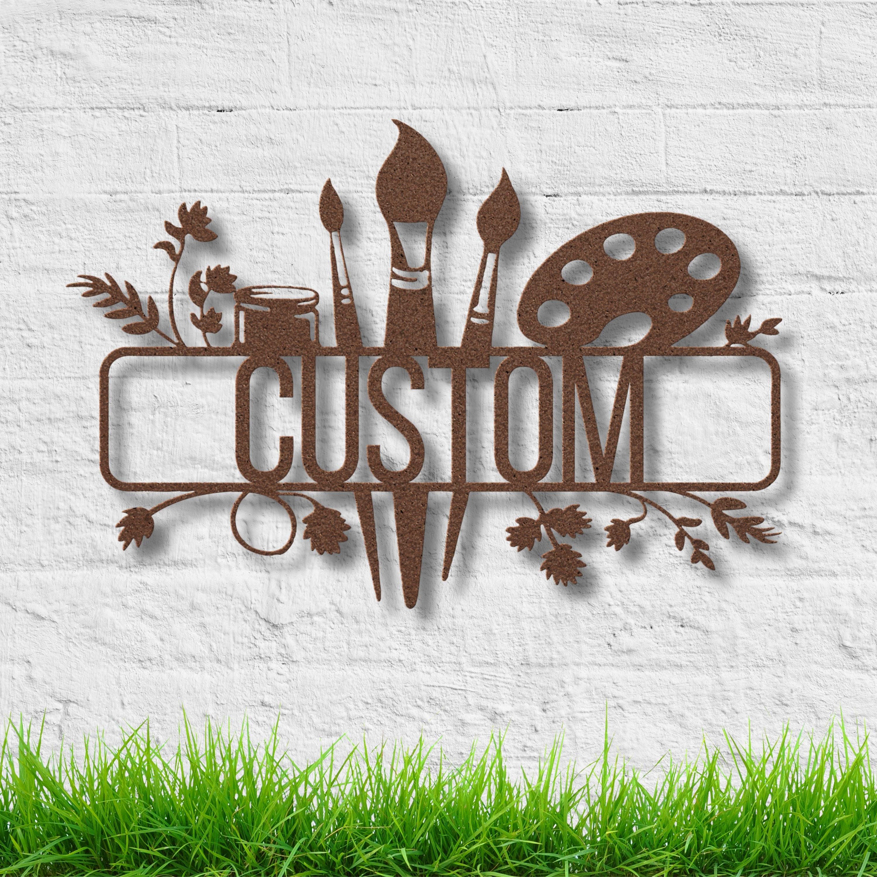 Custom Artist Studio Sign | Paint Brush Palette Metal Art | Personalized Art Lover Gift | Creative Workshop Die Cut Decor