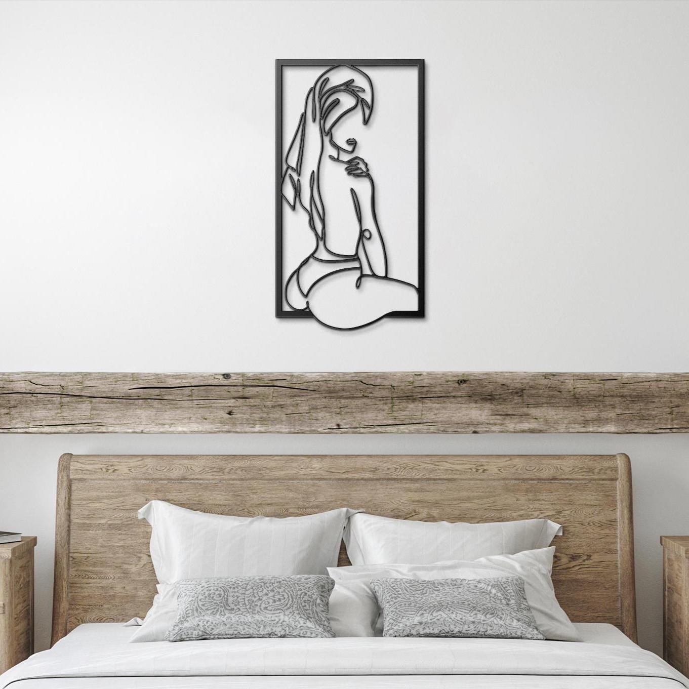 Metal Woman Line Art, Framed Minimalist Silhouette, Modern Wall Decor