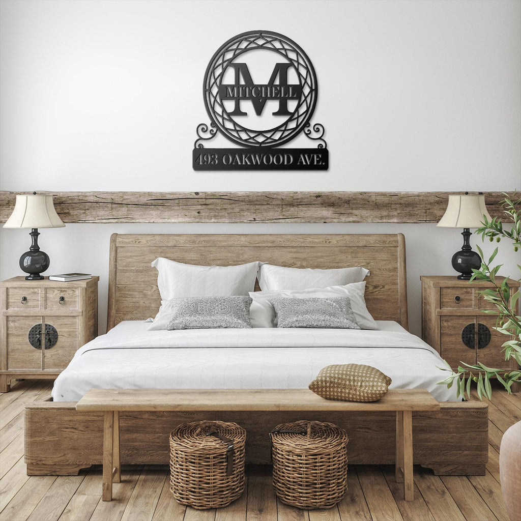 Personalized Round Metal Address Sign, Custom House Number Plaque, Family Name Monogram