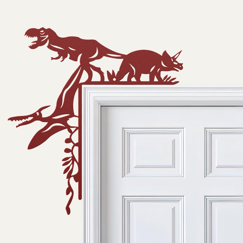Dinosaur Metal Door Corner Sign, T-Rex Triceratops Decor, Kids Room Art, Boy Nursery Gift