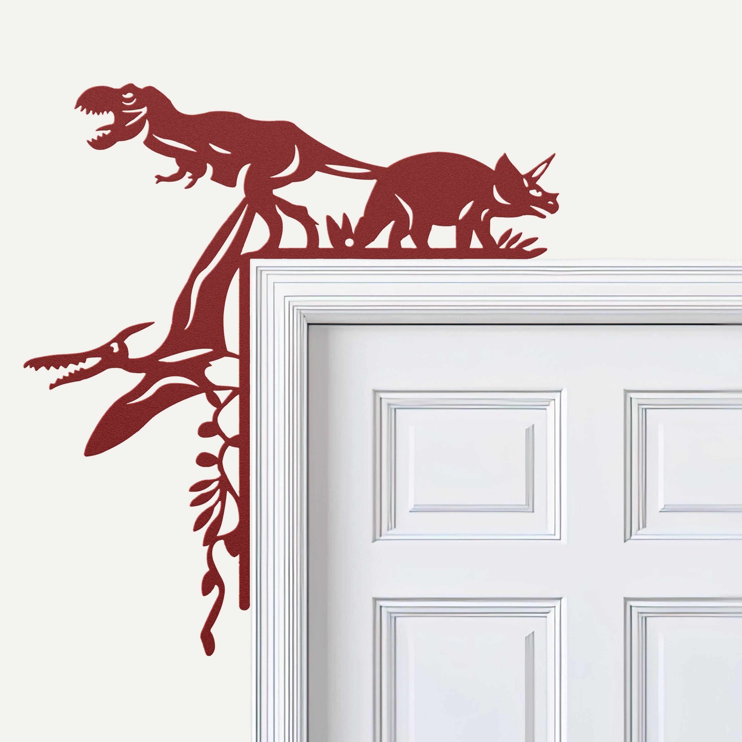 Dinosaur Metal Door Corner Sign, T-Rex Triceratops Decor, Kids Room Art, Boy Nursery Gift