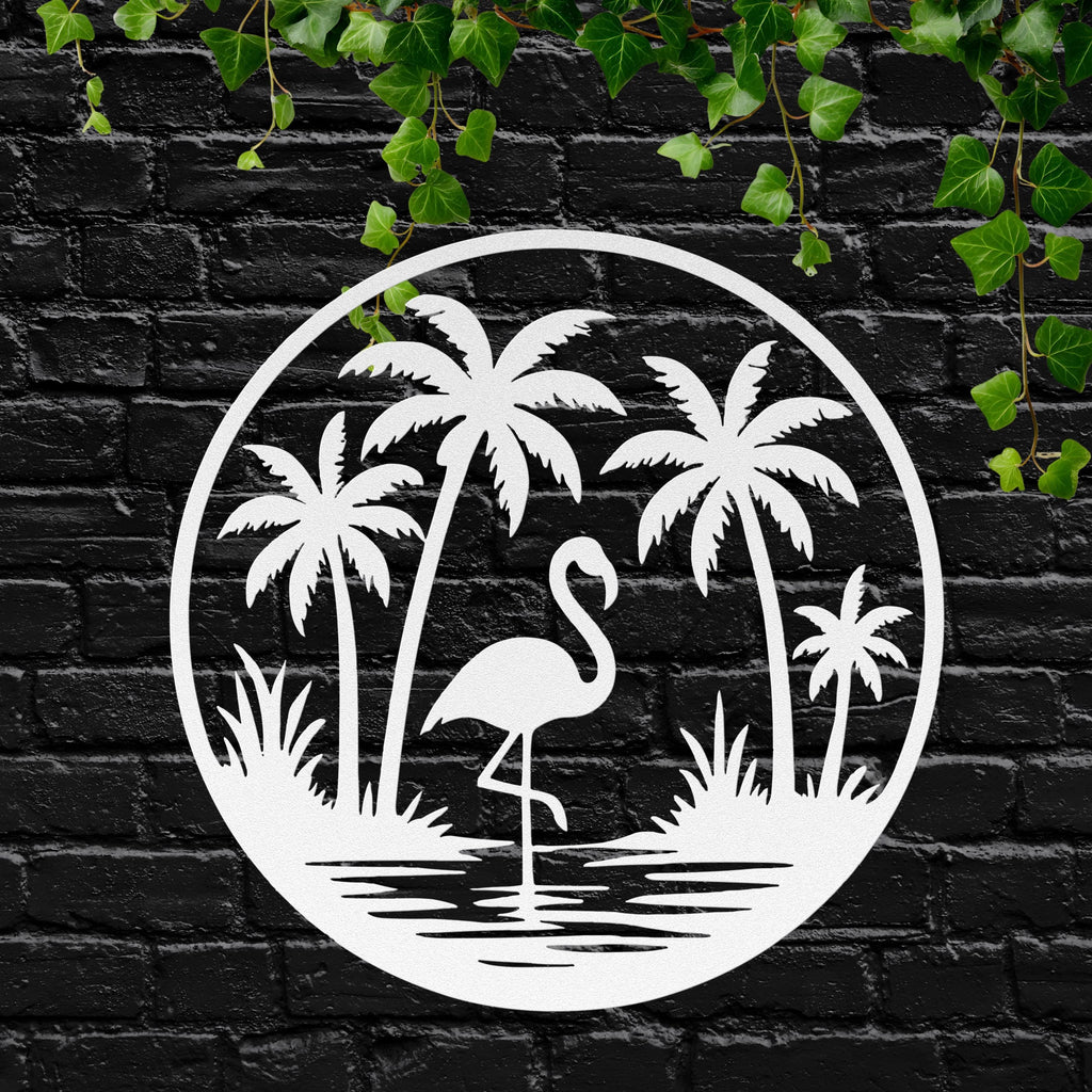 Flamingo Metal Wall Art, Palm Tree Coastal Decor