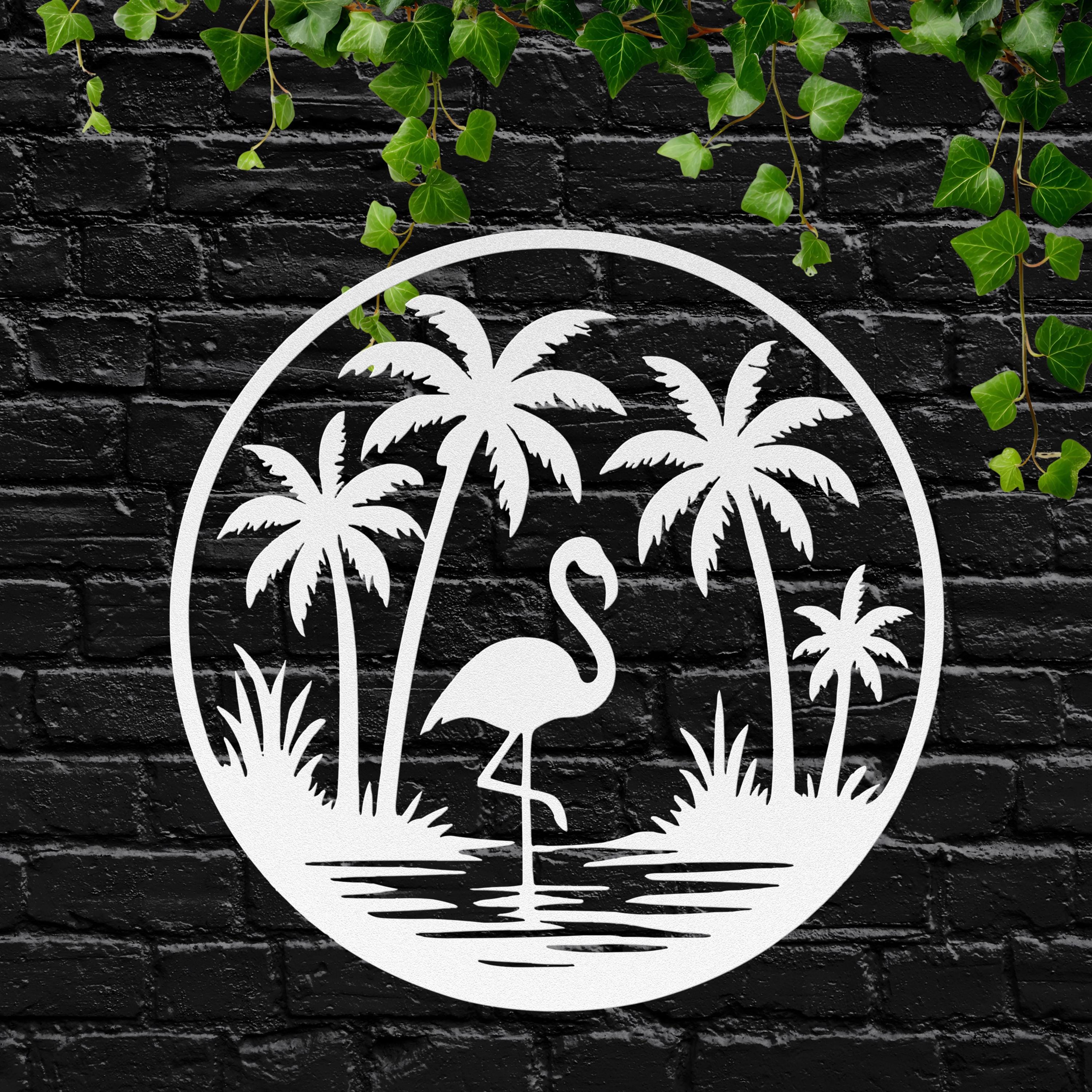 Flamingo Metal Wall Art, Palm Tree Coastal Decor