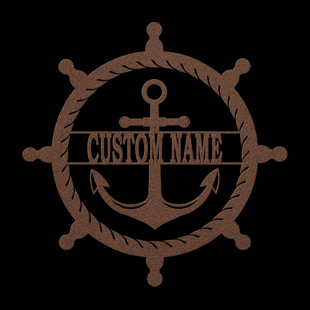 Personalized Captain's Wheel and Anchor Metal Sign, Custom Text, Nautical Gift, Sailor Gift