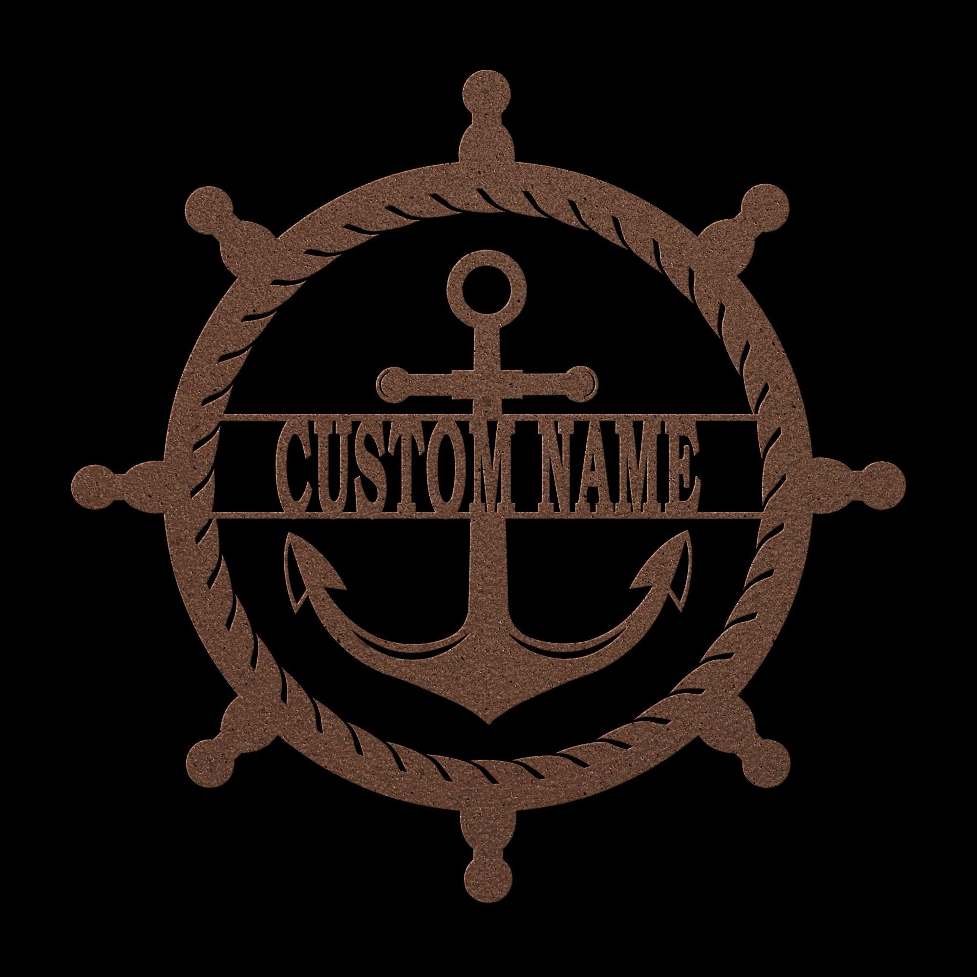 Personalized Captain's Wheel and Anchor Metal Sign, Custom Text, Nautical Gift, Sailor Gift