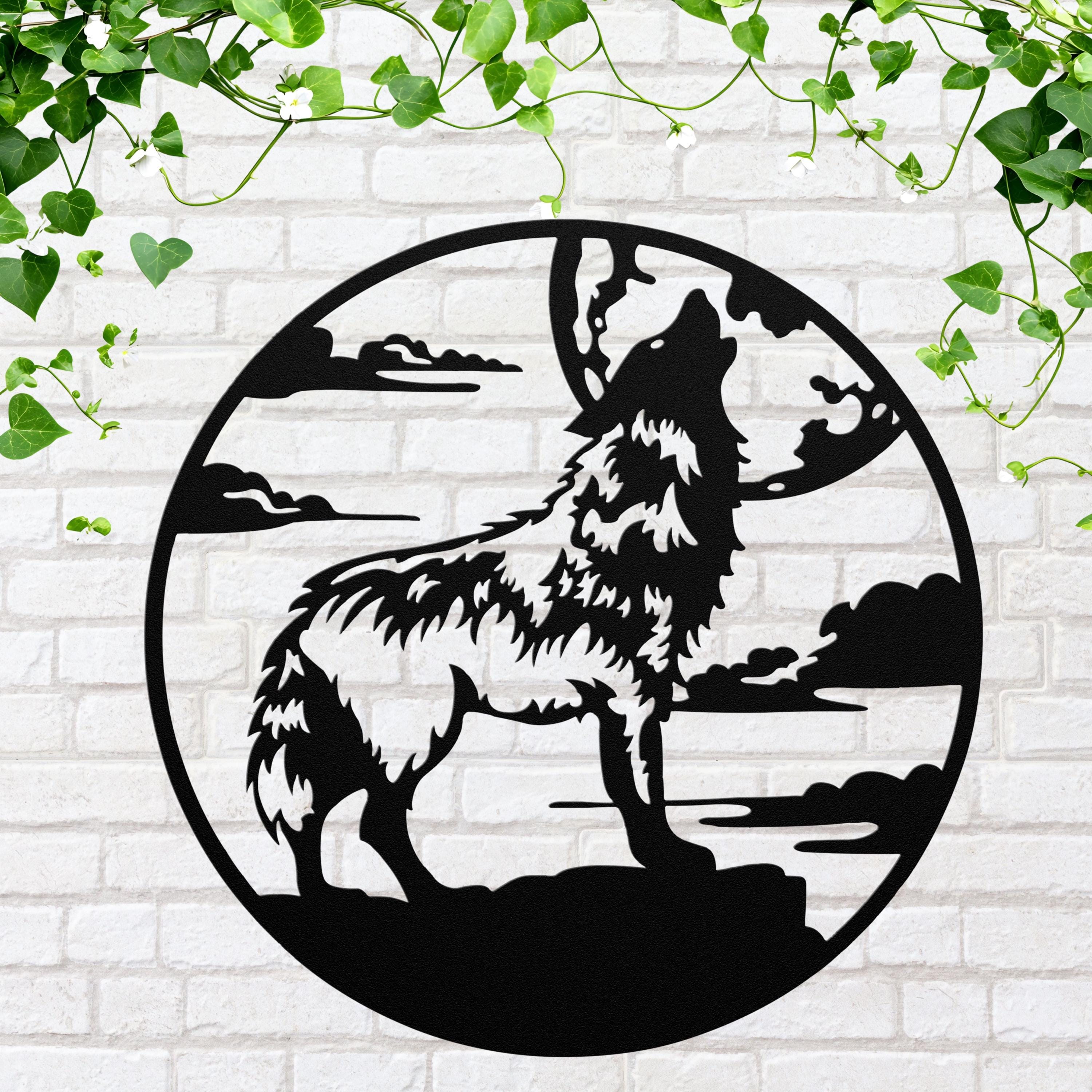 Howling Wolf Metal Wall Art, Full Moon Sign, Wildlife Decor, Cabin Lodge Gift