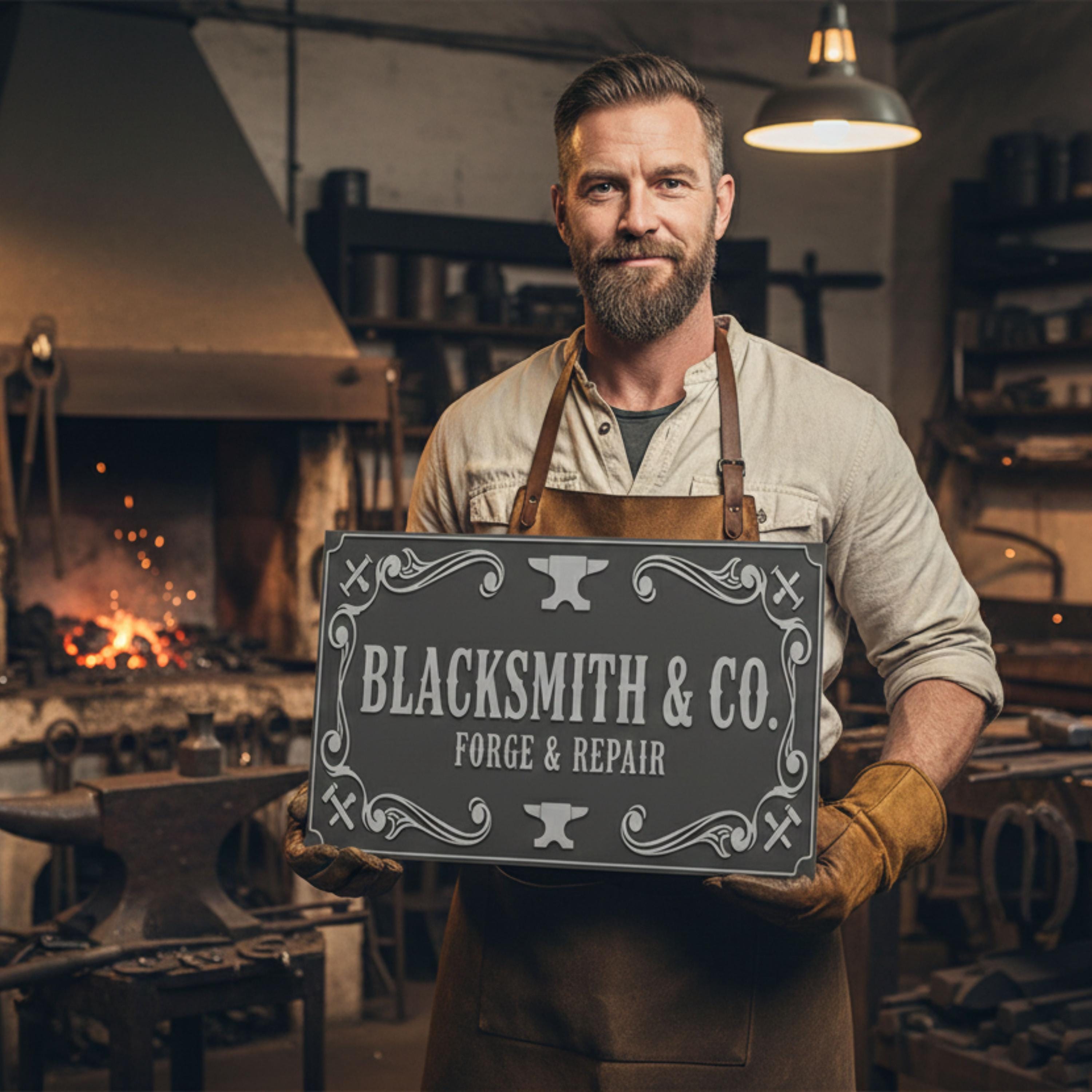 Blacksmith & Co. Metal Sign, Vintage Forge And Repair Art, Distressed Workshop Decor Gift