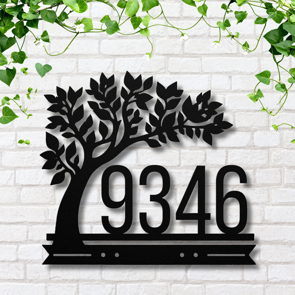Personalized Tree Address Sign, Custom Metal House Numbers, Outdoor Curb Appeal Home Decor