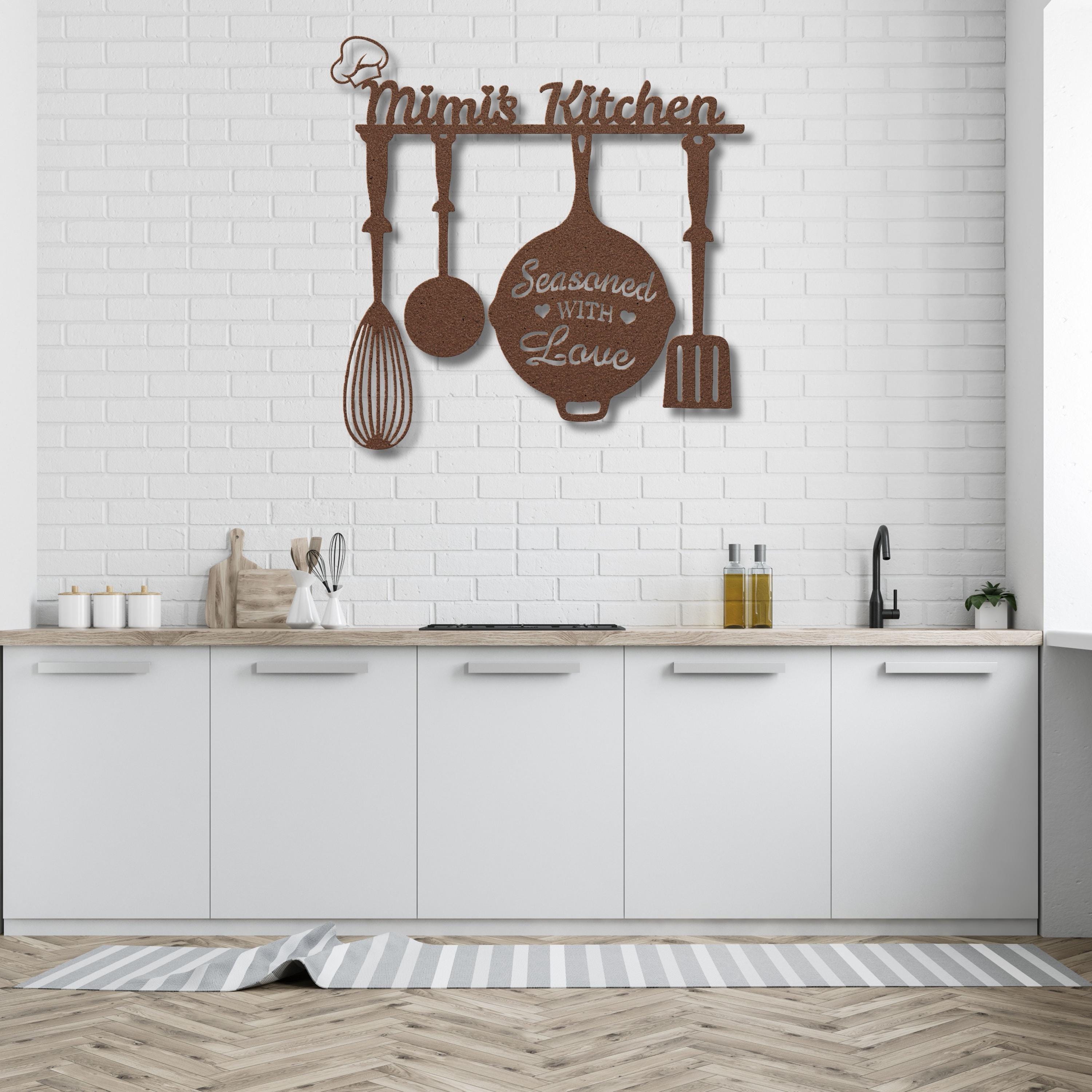 Mimi's Kitchen Metal Sign | Personalized Cooking Decor | Seasoned with Love Die-Cut | Custom Utensil Wall Art | Chef Gift
