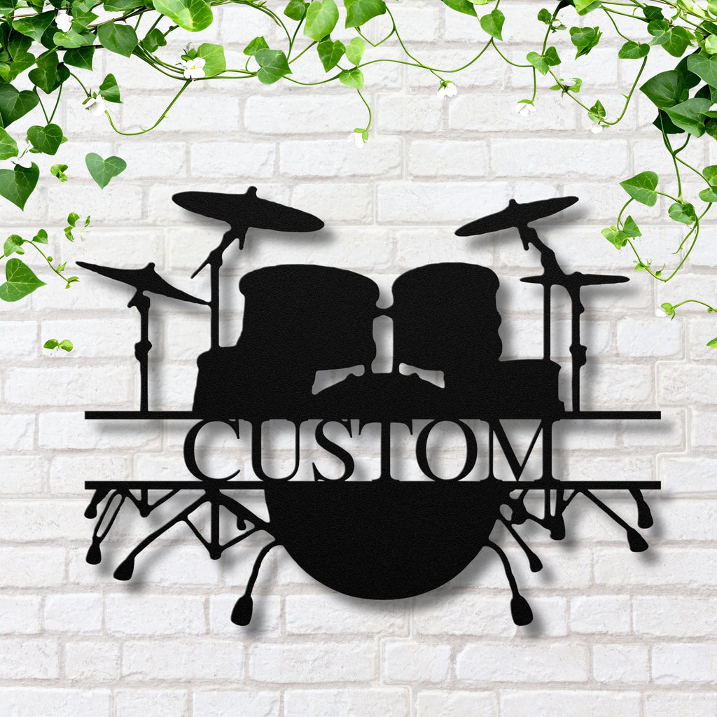 Custom Drum Set Metal Sign | Personalized Drummer Gift | Music Studio Decor | Die-Cut Percussion Wall Art | Split Monogram