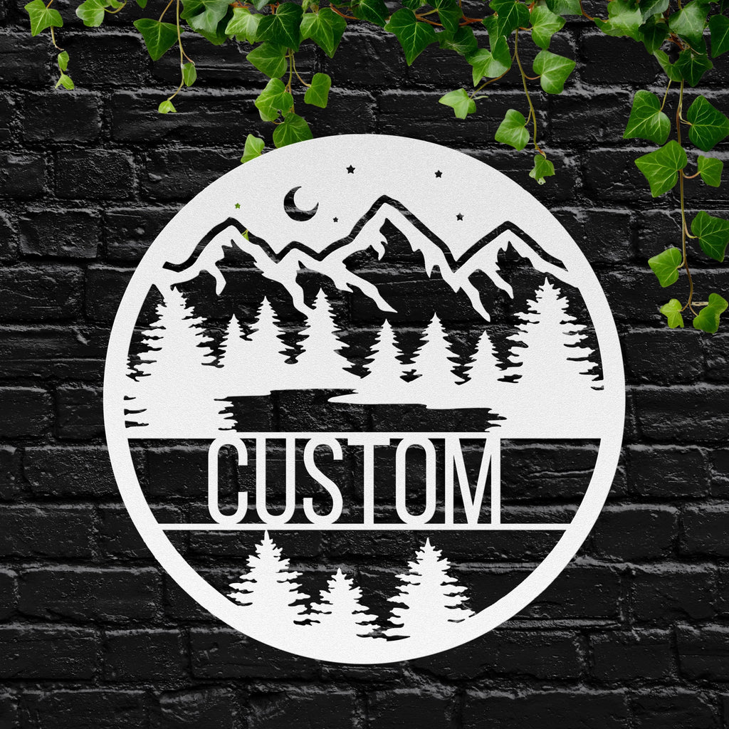 Personalized Mountain Sign - Custom Metal Sign | Forest Cabin Name Plaque