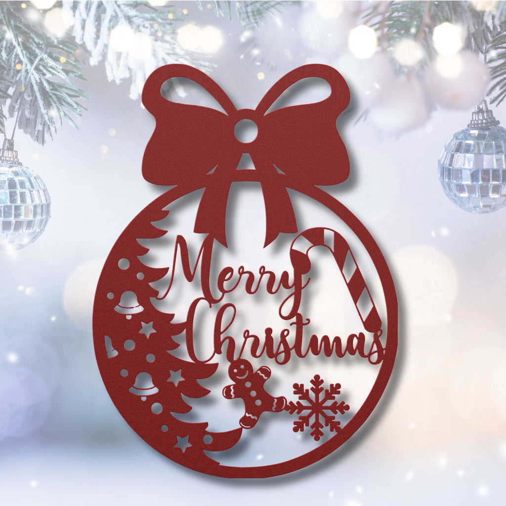 Merry Christmas Ornament Metal Sign, Gingerbread Man, Candy Cane Wall Art