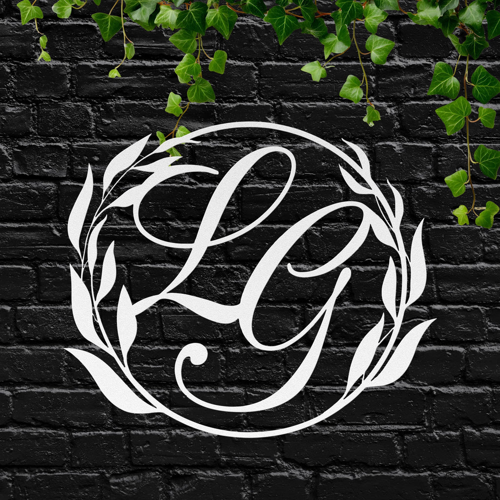 Custom Monogram Metal Sign, Leaf Wreath Wall Decor, Personalized Initial Art, Home Gallery