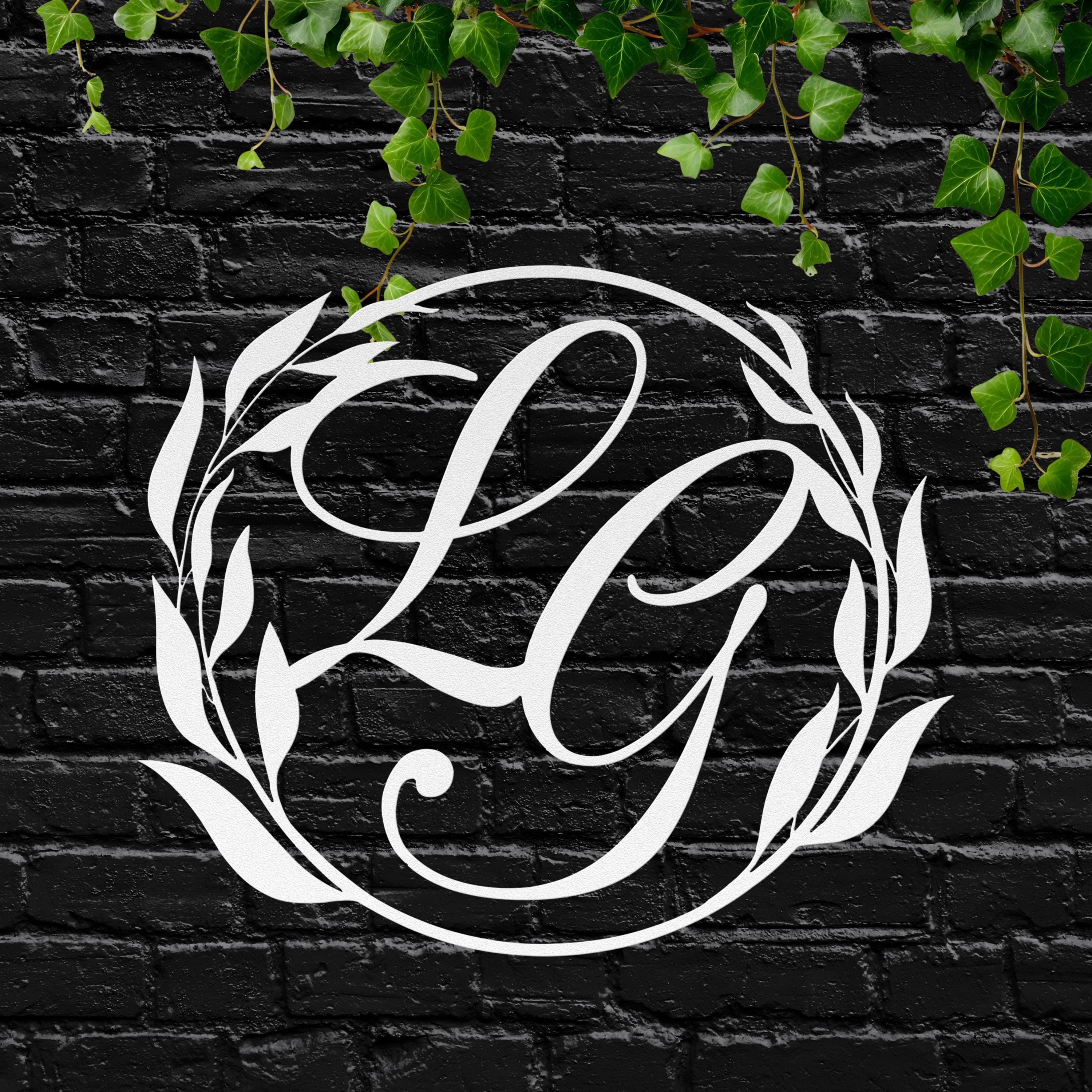 Custom Monogram Metal Sign, Leaf Wreath Wall Decor, Personalized Initial Art, Home Gallery