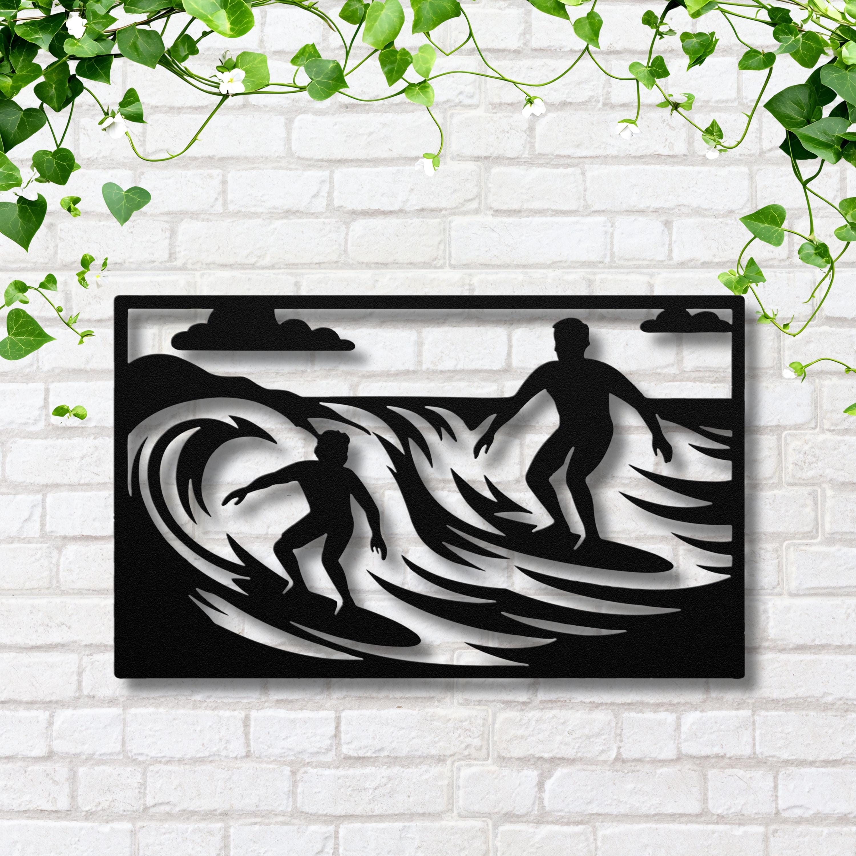 Surfing Metal Wall Art, Ocean Wave Rider Sign, Coastal Surfer Gift, Beach House Decor