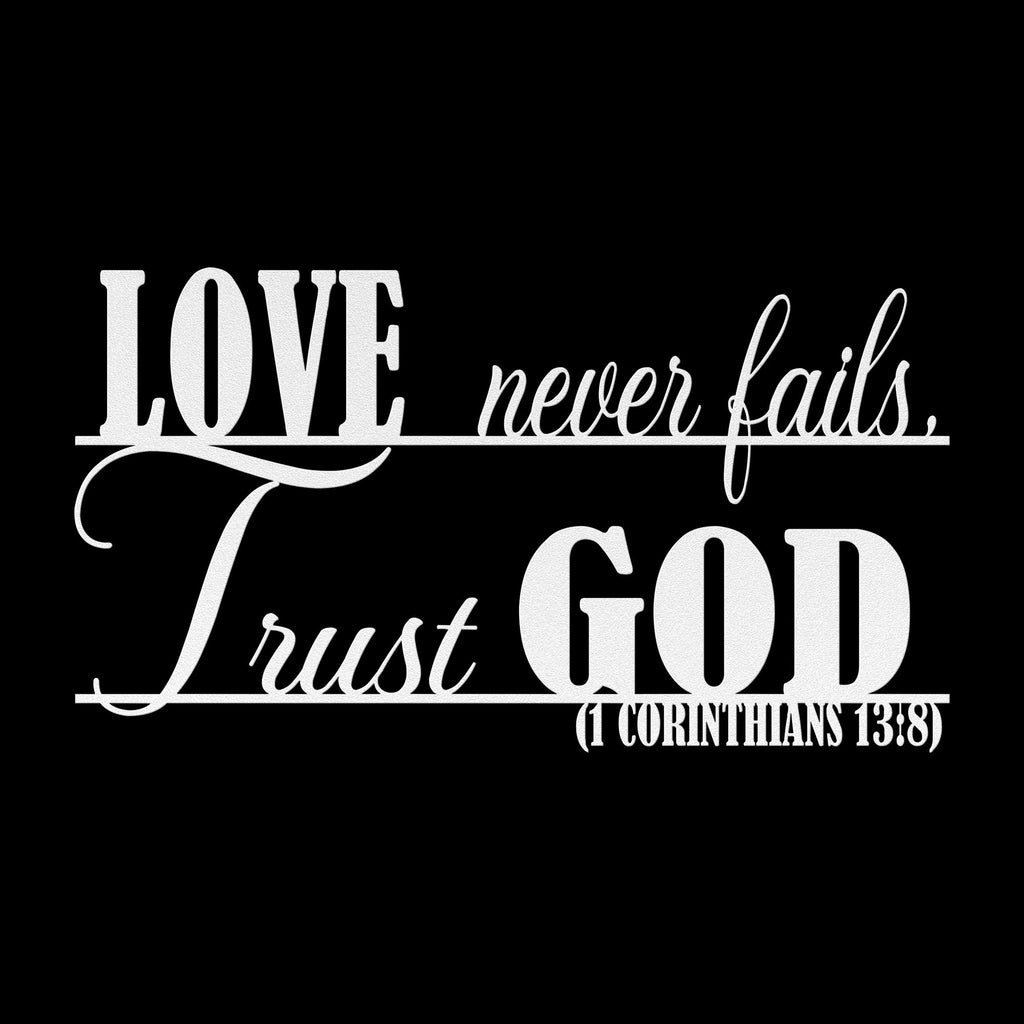 Love Never Fails Metal Wall Art, Christian Home Decor