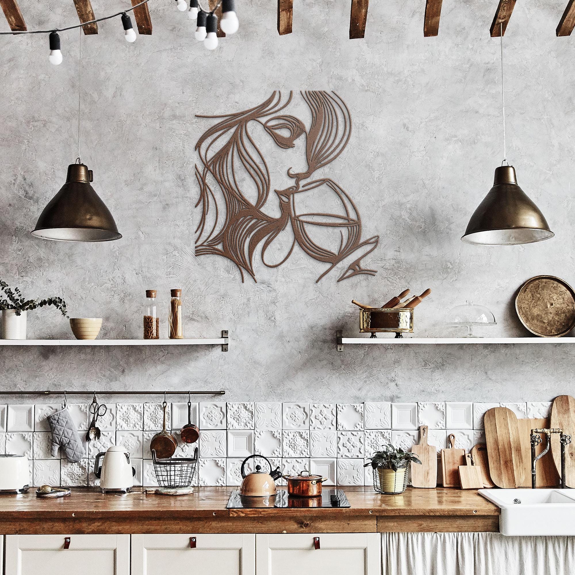 Woman with Wine Glass Metal Wall Art, Abstract Silhouette Decor